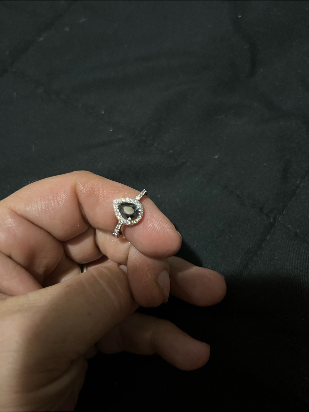 Bundle Sterling Silver Teardrop Black Stone Ring with Pavé Accent